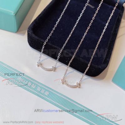 AAA Replica Tiffany T Smile Rose Gold Diamond Necklace